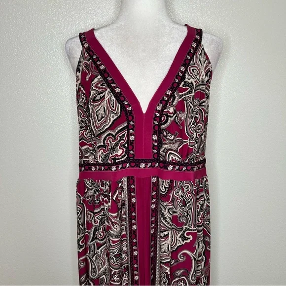 INC Womens Magenta Paisley V-Neck Sleeveless Jersey Maxi Dress Plus Size 1X - Picture 2 of 10